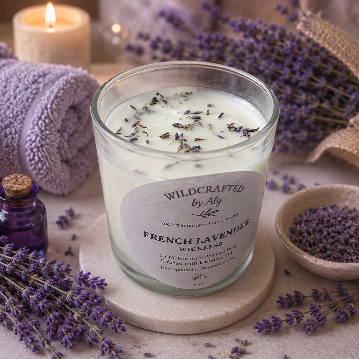 French Lavender Wickless Candle 14 oz.