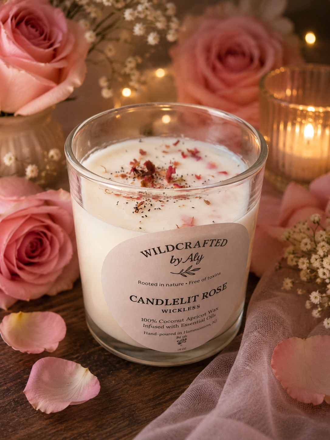 Candlelit Rose Wickless Candle 14 oz.